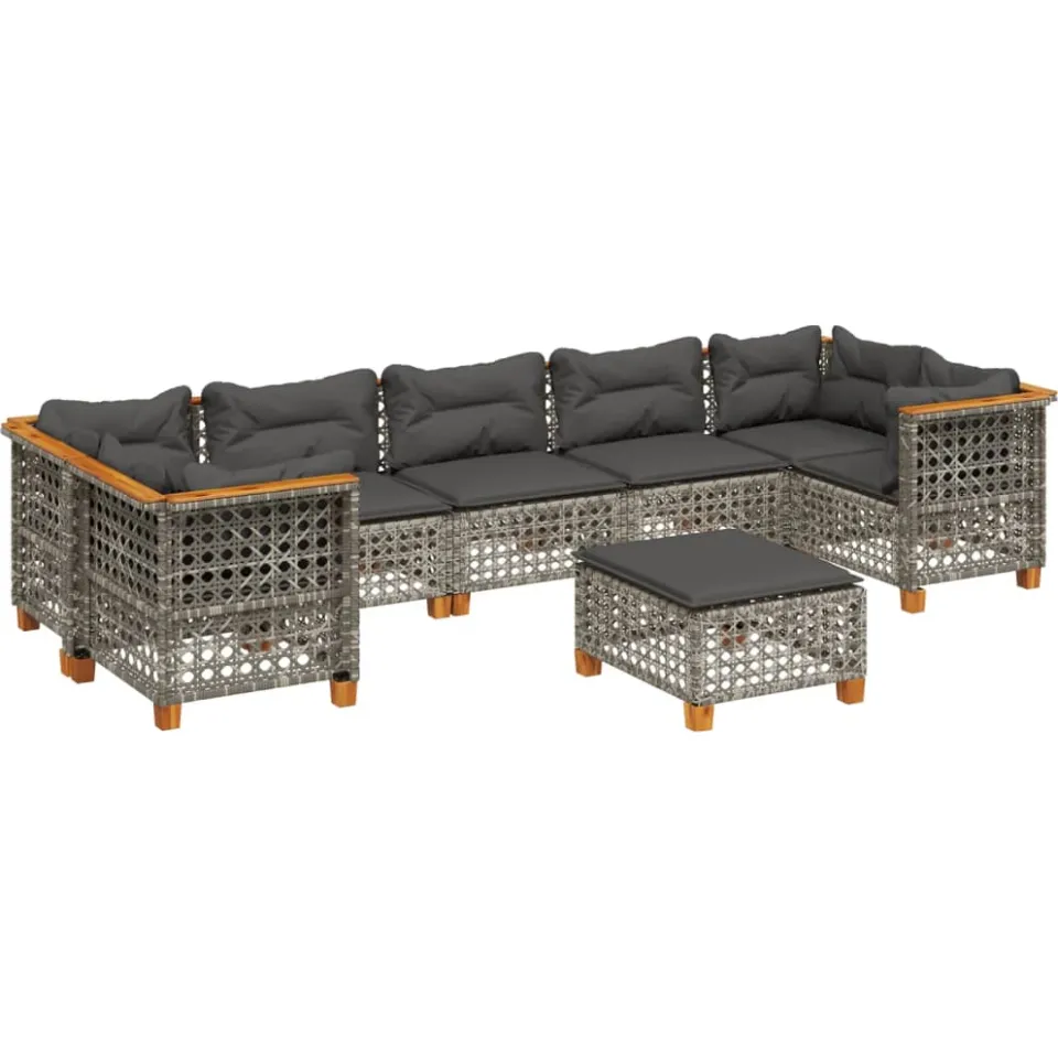 vidaXL 8-delige Loungeset met kussens poly rattan grijs, foto 3