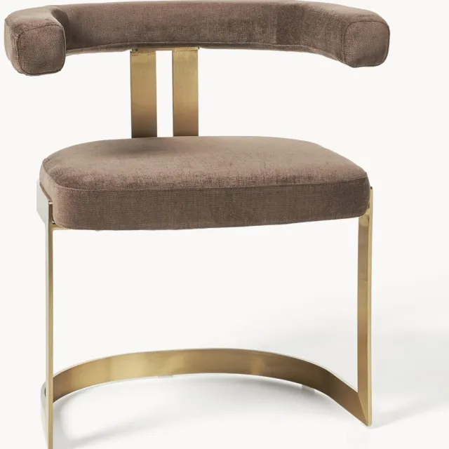 Westwing Collection Armstoel Gianni in lichtbruin Bruin, Goudkleurig