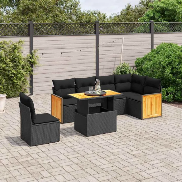 vidaXL 7-delige Loungeset met kussens poly rattan zwart, foto 2