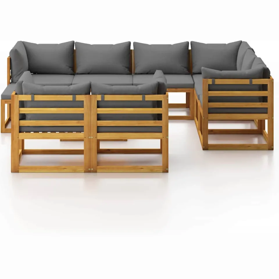 vidaXL 10-delige Loungeset met kussens massief acaciahout Grijs