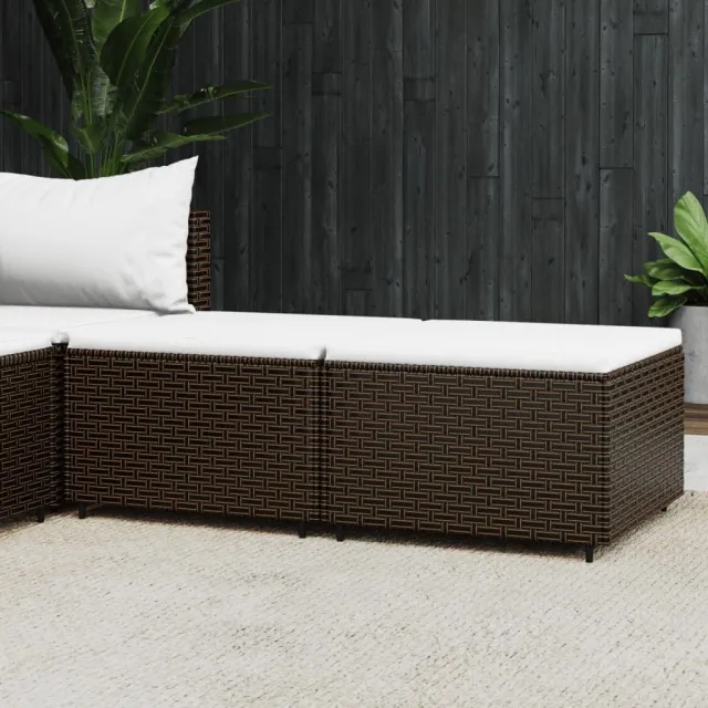 vidaXL Voetensteunen 2 st met kussens poly rattan bruin