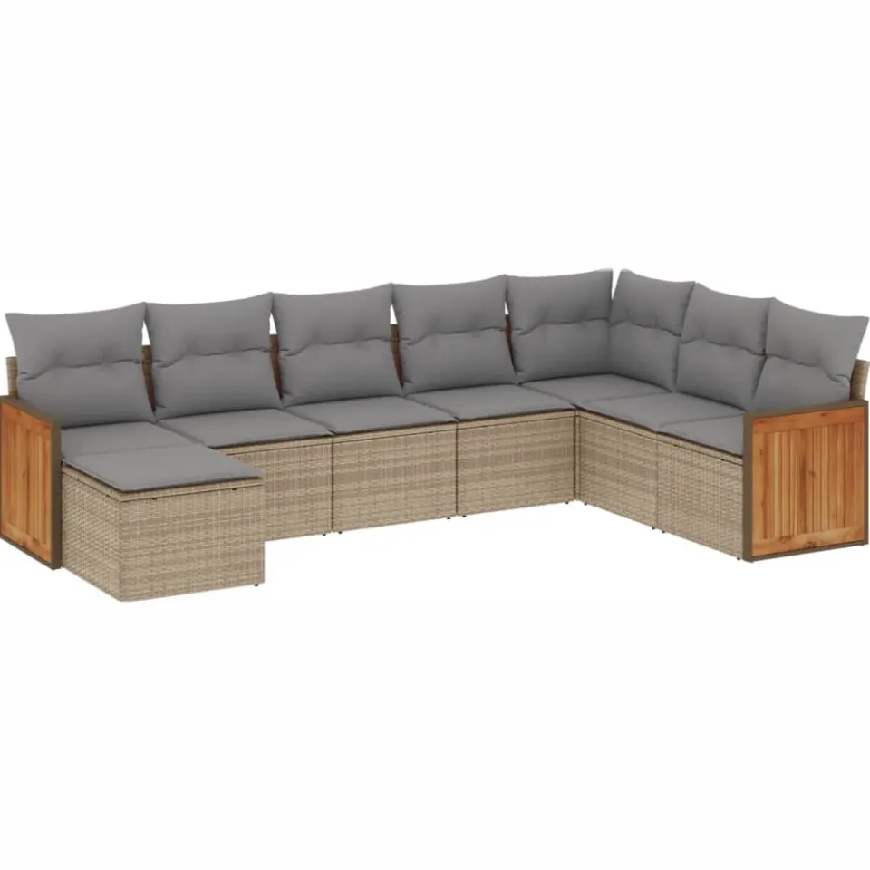 vidaXL 8-delige Loungeset met kussens poly rattan beige, foto 3