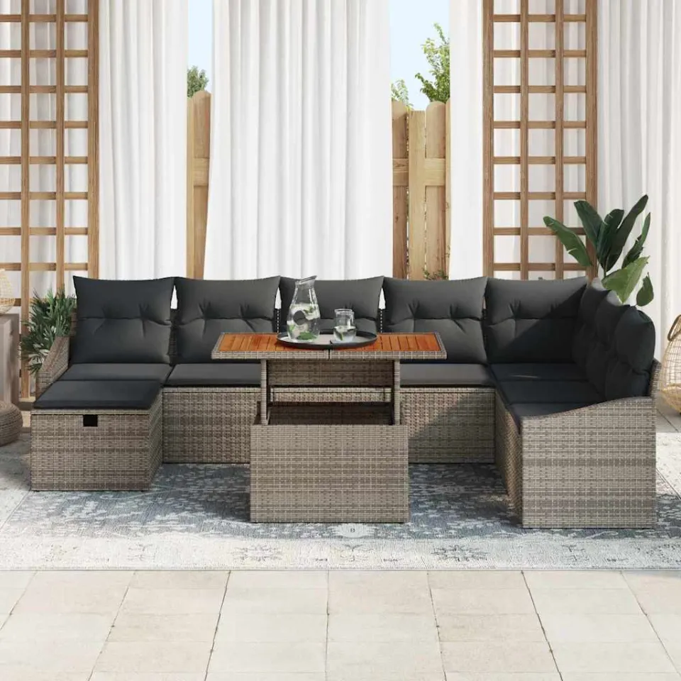 vidaXL Tuin Sofa Set 9 st Grijs poly rattan, foto 3