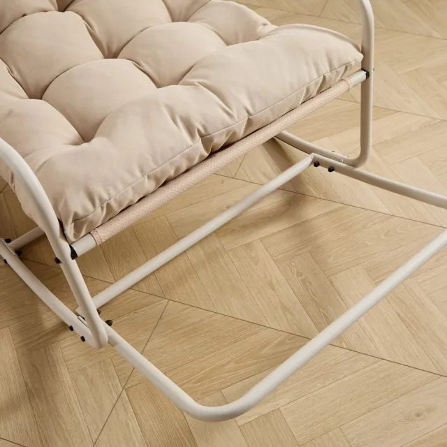 in& out door furniture Buiten schommelstoel, comfortabel kussen, met zacht dik kussen, voor woonkamer, slaapkamer, leeskamer, beige frame met beige kussen（Stapelvezel） Beige (stapelvezel)