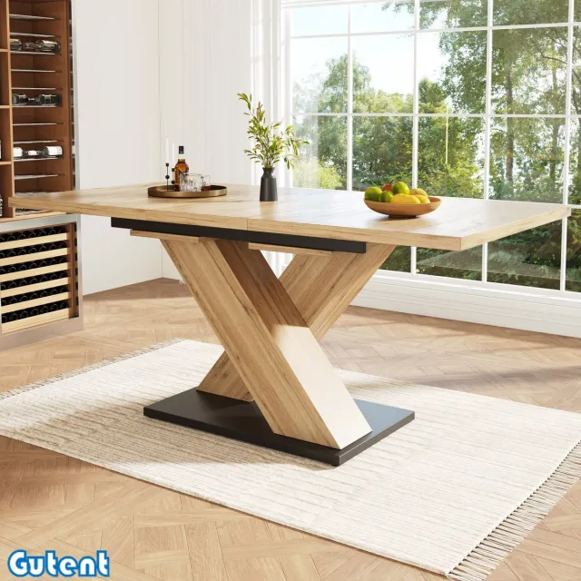 Gutent Uitschuifbare eettafel-119-158,5×80 cm-Houten eettafel Natuurlijk