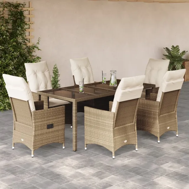 vidaXL 7-delige Tuinset met kussens poly rattan beige, foto 2
