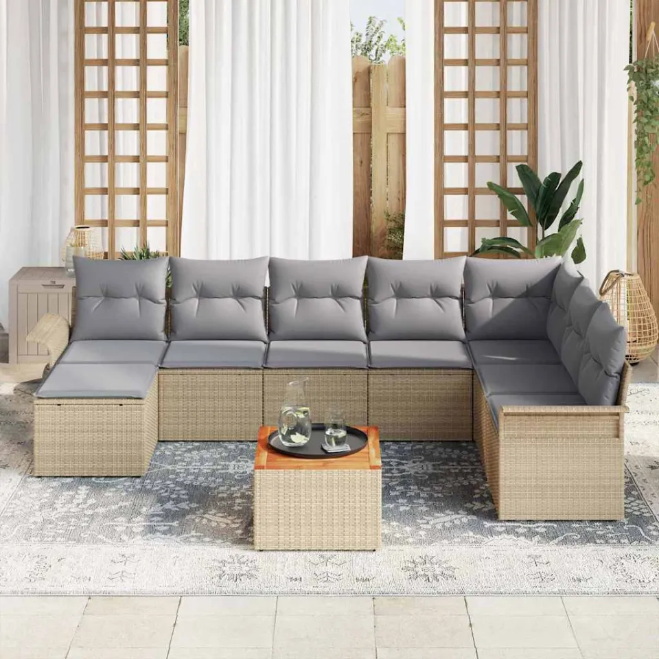 vidaXL Tuinbankenset 9 st Beige poly rattan, foto 3