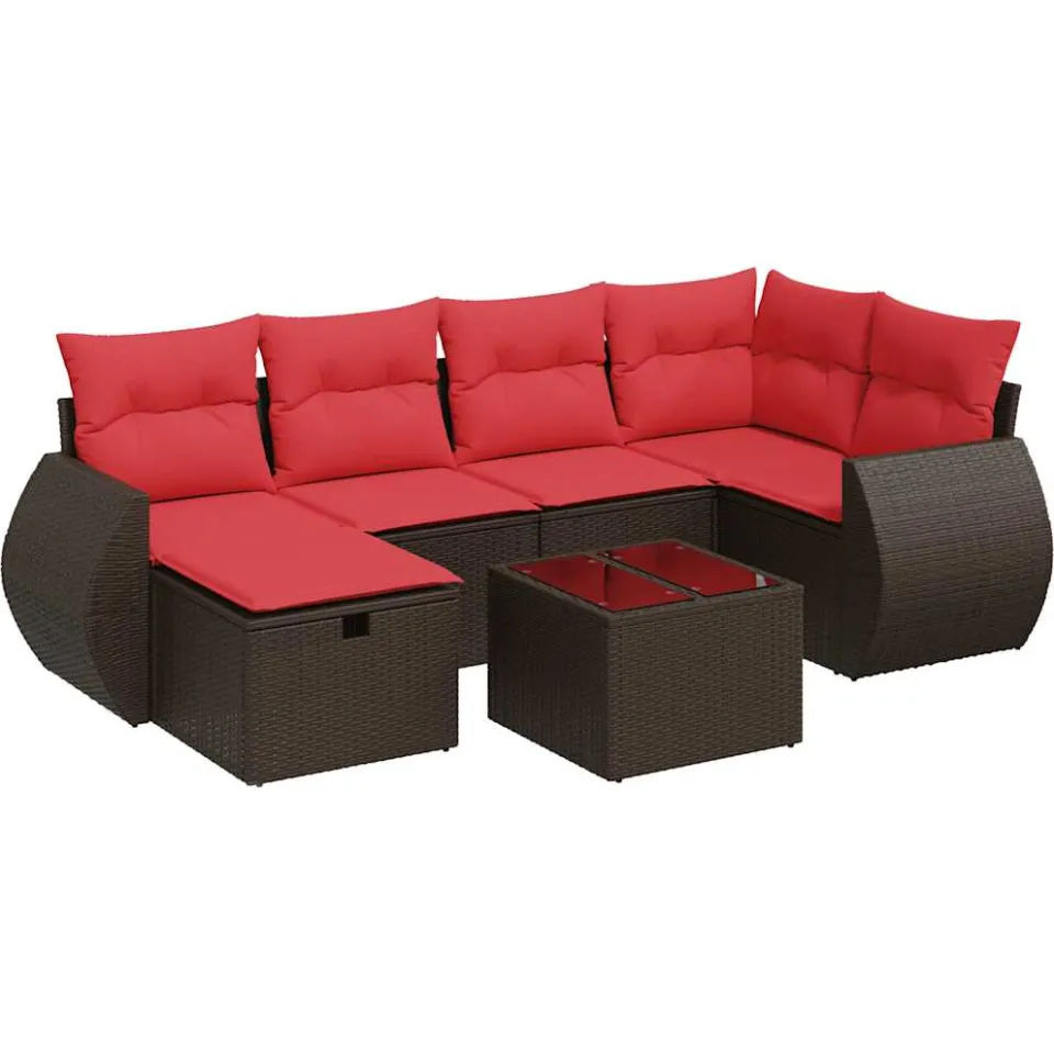 vidaXL 7-delige Loungeset met kussens poly rattan bruin, foto 3
