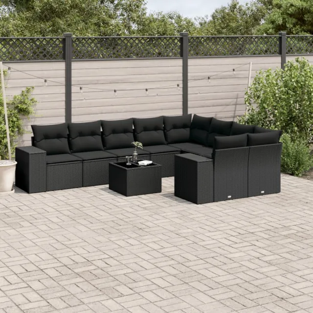 vidaXL 10-delige Loungeset met kussens poly rattan zwart, foto 2