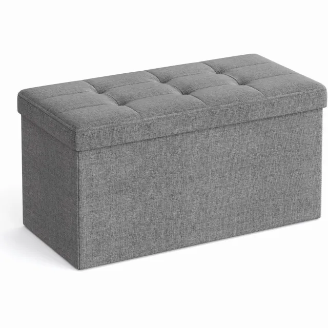 LEOBERT Opvouwbare opbergpoef – Lichtgrijs – 76 x 38 x 38 cm – 89L opbergruimte – Belastbaar tot 300 kg