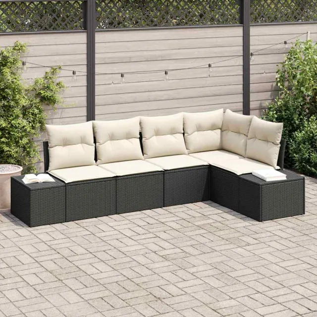 vidaXL Tuinbankenset 5 st Zwart en Crème poly rattan, foto 2