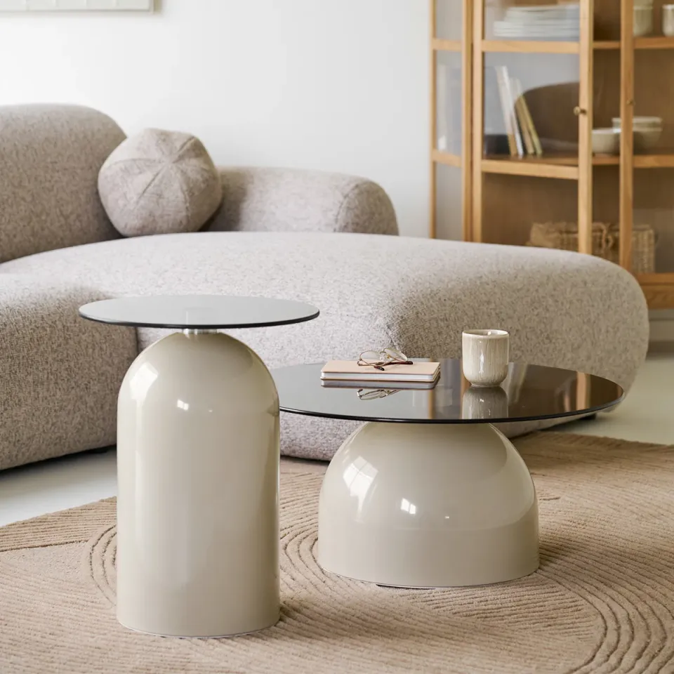 Artichok Raiza metalen salontafel beige met glazen blad - Ø70, foto 2