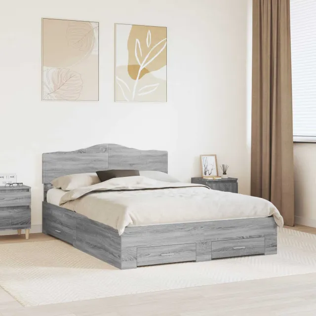 vidaXL Bedframe met lade Beton Grijs 140 x 190 cm Bewerkt hout