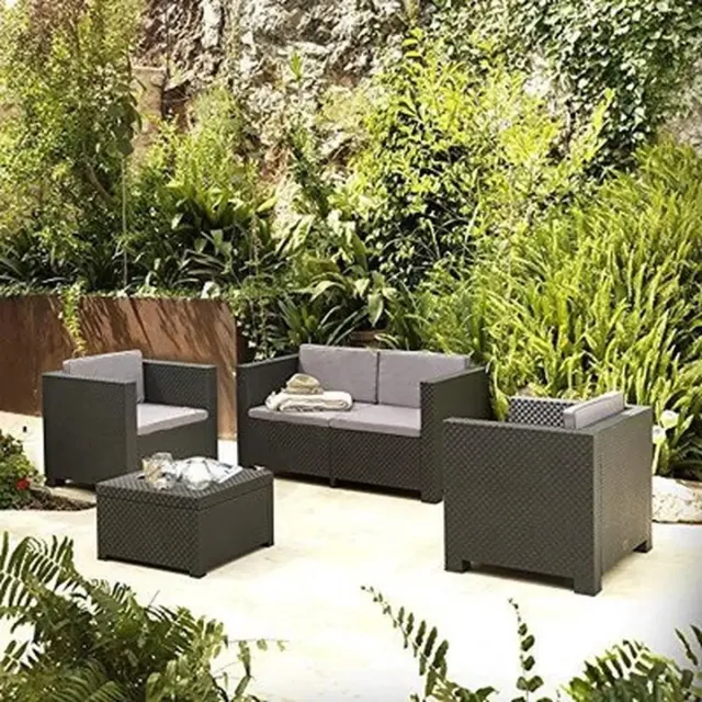 J.T.R Tuinset-Tuinmeubelen– premium 4-persoons loungeset - duurzame opbergoplossing van gerecycled kunststof. grafiet