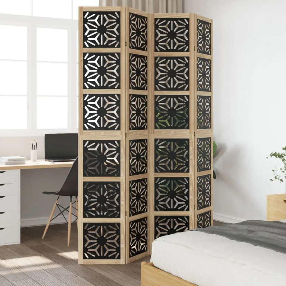 vidaXL Kamerscherm met 4 panelen massief paulowniahout bruin en zwart, foto 2