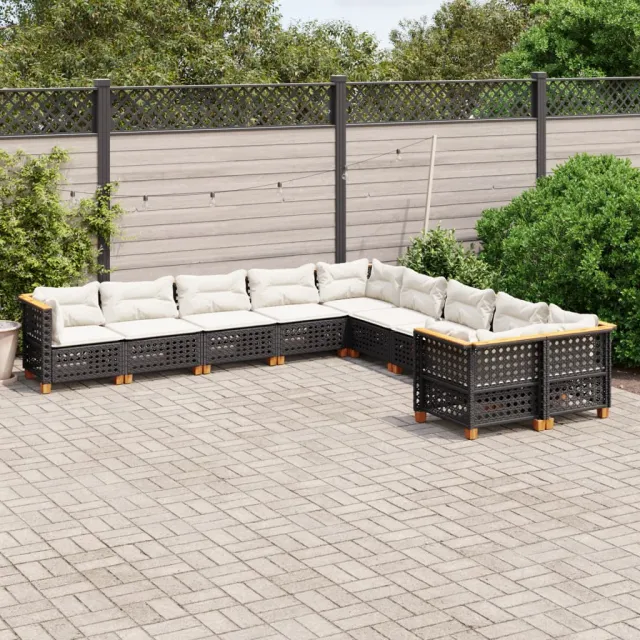 vidaXL 10-delige Loungeset met kussens poly rattan zwart, foto 2