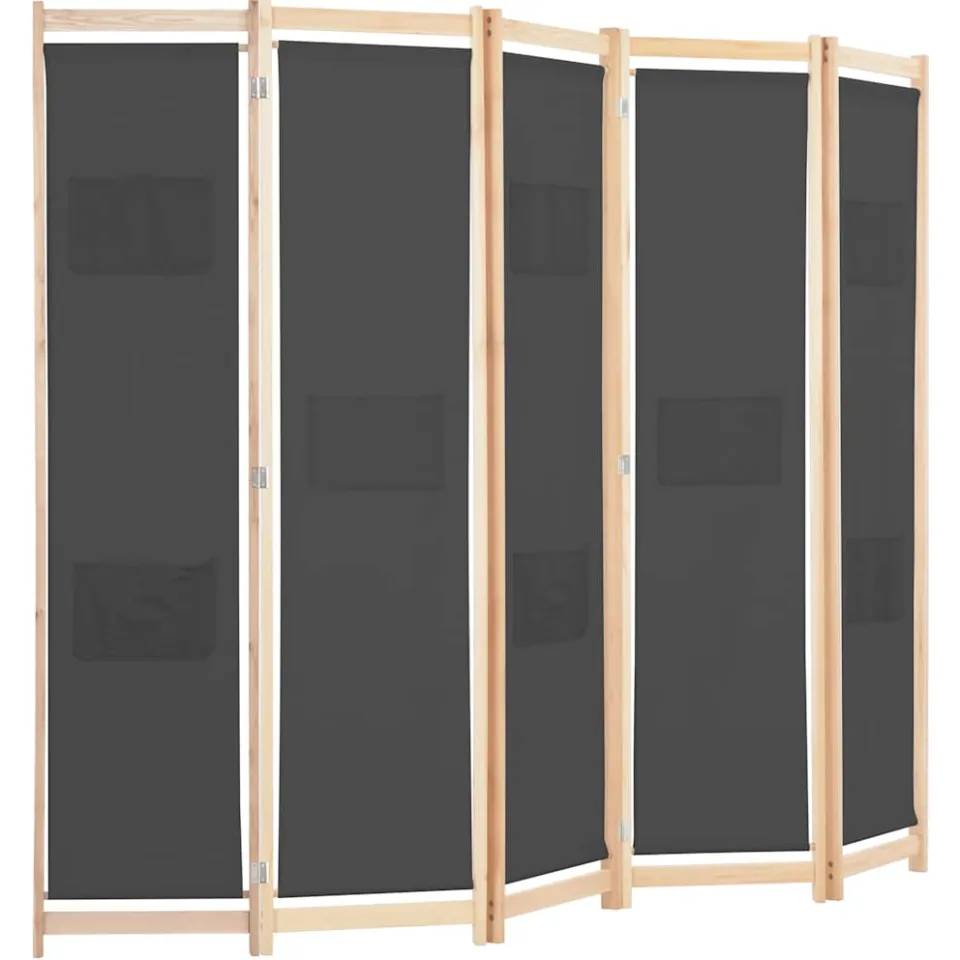 vidaXL Kamerscherm met 5 panelen 200x170x4 cm stof grijs, foto 4