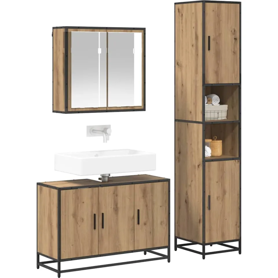 vidaXL Badkamermeubelset 3 st Artisan Eiken 65 x 33 x 60 cm Bruin