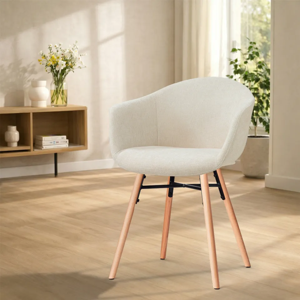 Nolon Nena-Otis eetkamerstoel cottonbeige - houten onderstel beige, foto 2
