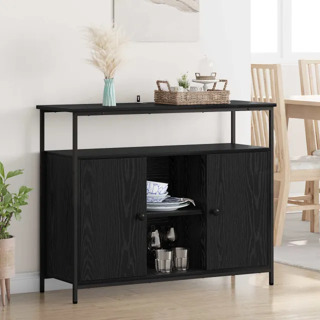 vidaXL Dressoir Zwart Eiken 100 x 35 x 80 cm Bewerkt hout