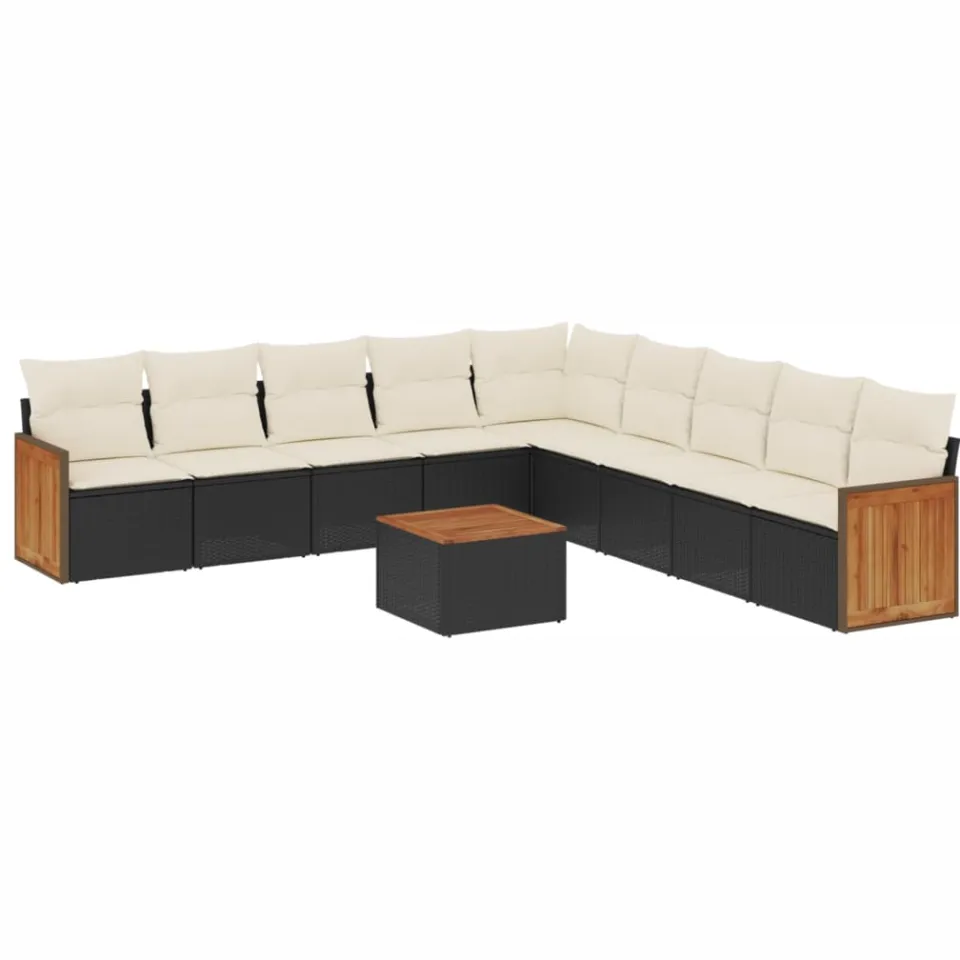 vidaXL 10-delige Loungeset met kussens poly rattan zwart, foto 3