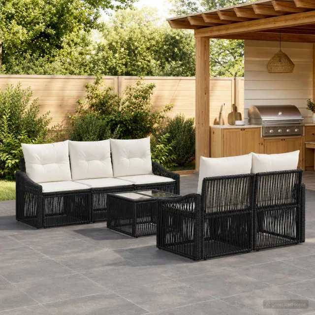 vidaXL Tuinbankenset 6 st Zwart 55 x 55 x 37 cm poly rattan