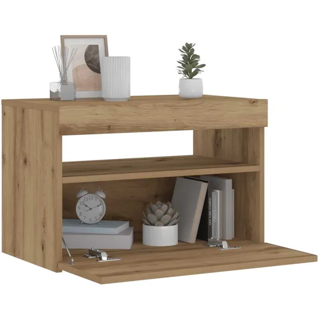 vidaXL Nachtkastje met LED 60x35x40 cm bewerkt hout artisanaal eiken Bruin