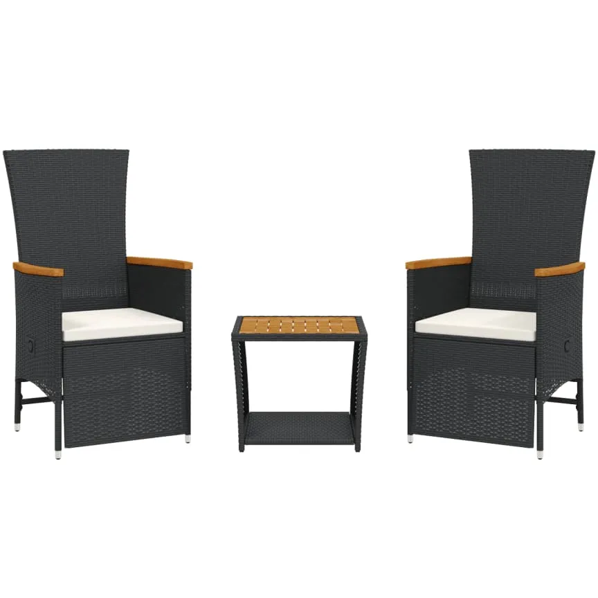 vidaXL 3-delige Tuinset met kussens poly rattan zwart, foto 3