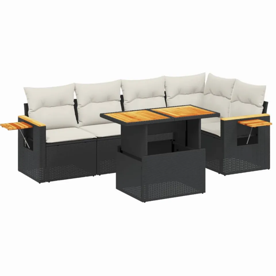 vidaXL 6-delige Loungeset met kussens poly rattan zwart