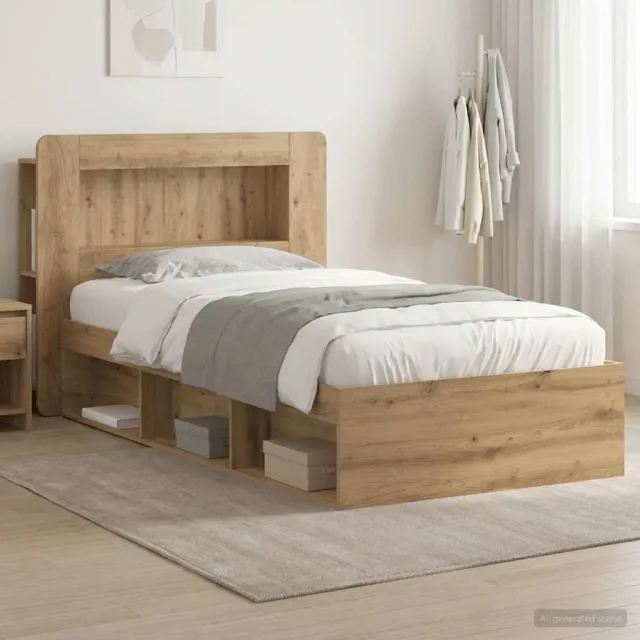 vidaXL Bedframe met opslag Artisanaal eiken 75 x 190 cm Bewerkt hout Bruin
