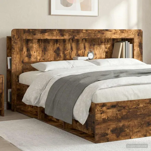vidaXL Hoofdbordkast met opslag Gerookt Eiken 215 x 18,5 x 100 cm Bruin
