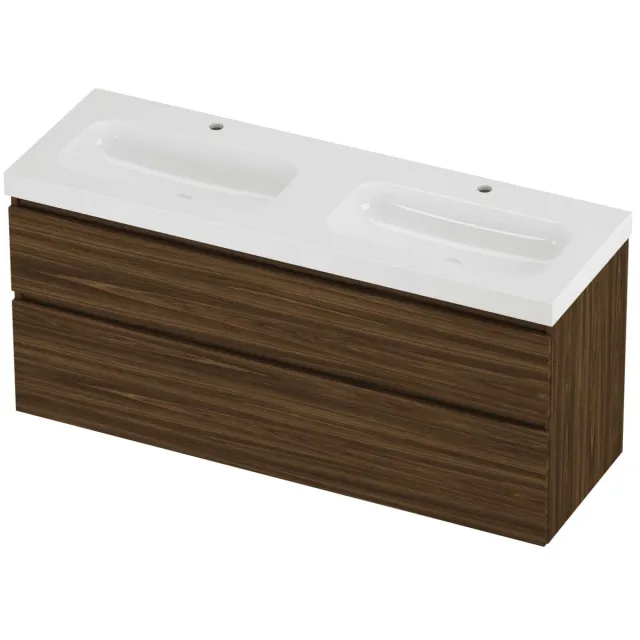 Proline Haga Badmeubelset Polystone Mezza Dubbel 140x46x66 cm Glans Wit Cabana Oak Eiken
