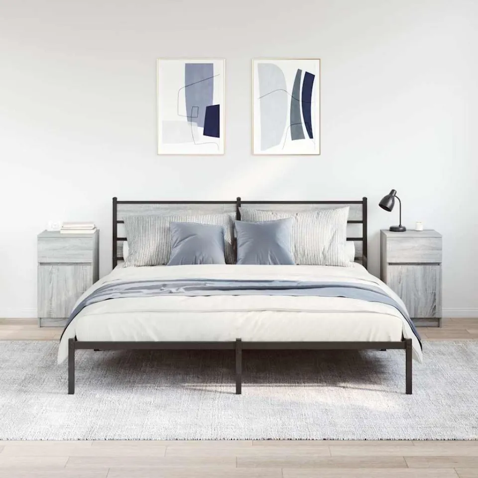 vidaXL Nachtkastjes 2 st 39x35x65 cm bewerkt hout grijs sonoma eiken, foto 3