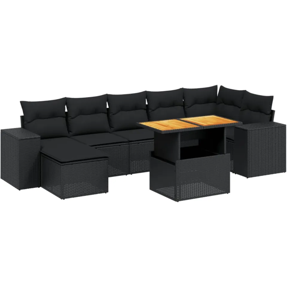 vidaXL 8-delige Loungeset met kussens poly rattan zwart