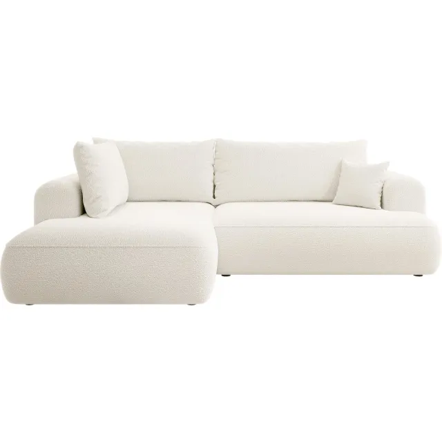 Selsey Ovo - Hoekbank met slaapfunctie L-vormig met opbergruimte - Boucle stof - Linkerkant - Crème Abriamo 04
