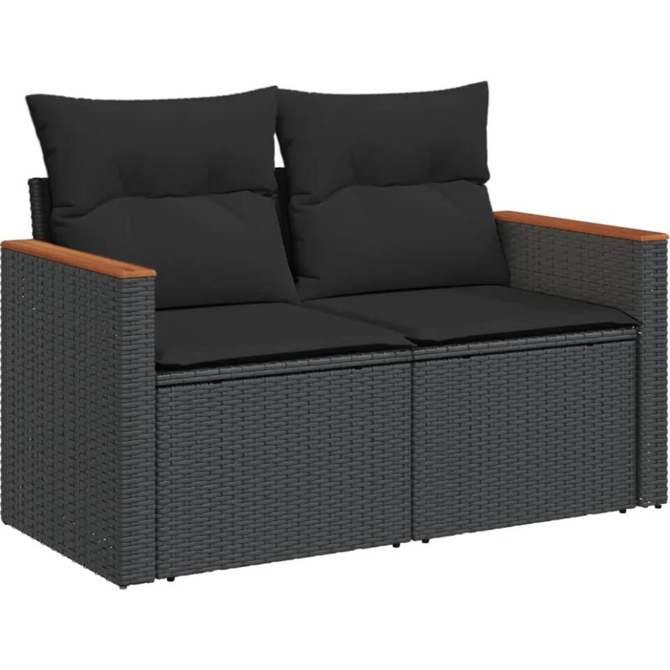 vidaXL 6-delige Loungeset met kussens poly rattan zwart