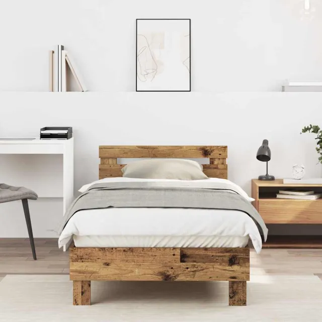 vidaXL Bedframe Oudhout 203 x 95 x 70 cm Bewerkt hout Bruin