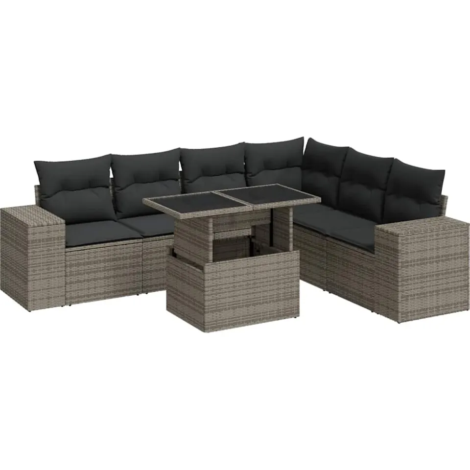 vidaXL 7-delige Loungeset met kussens poly rattan grijs, foto 3