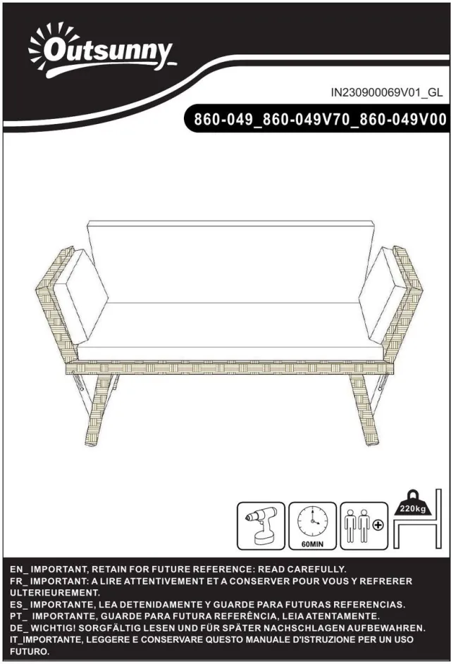 YYchan loungeset voor buiten - 4 personen - met kussens - bruin - 129 x 63 x 67 cm