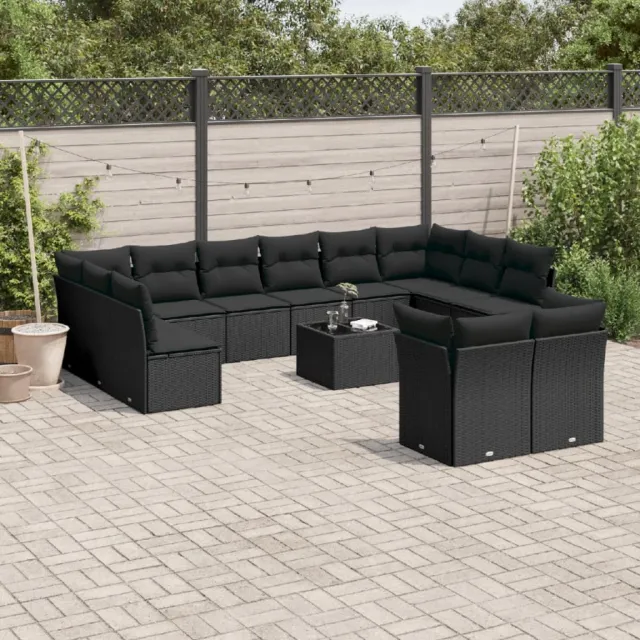 vidaXL 13-delige Loungeset met kussens poly rattan zwart, foto 2