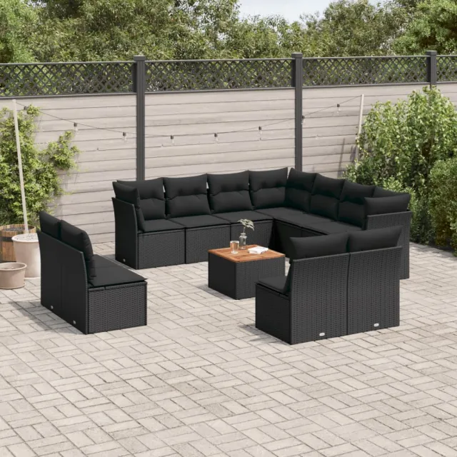 vidaXL 12-delige Loungeset met kussens poly rattan zwart, foto 2