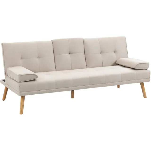 Homcom Slaapbank 3-zits met Uitklapbare Tafel - Logeerbank, Bedbank, Klik-klakbank - Beige