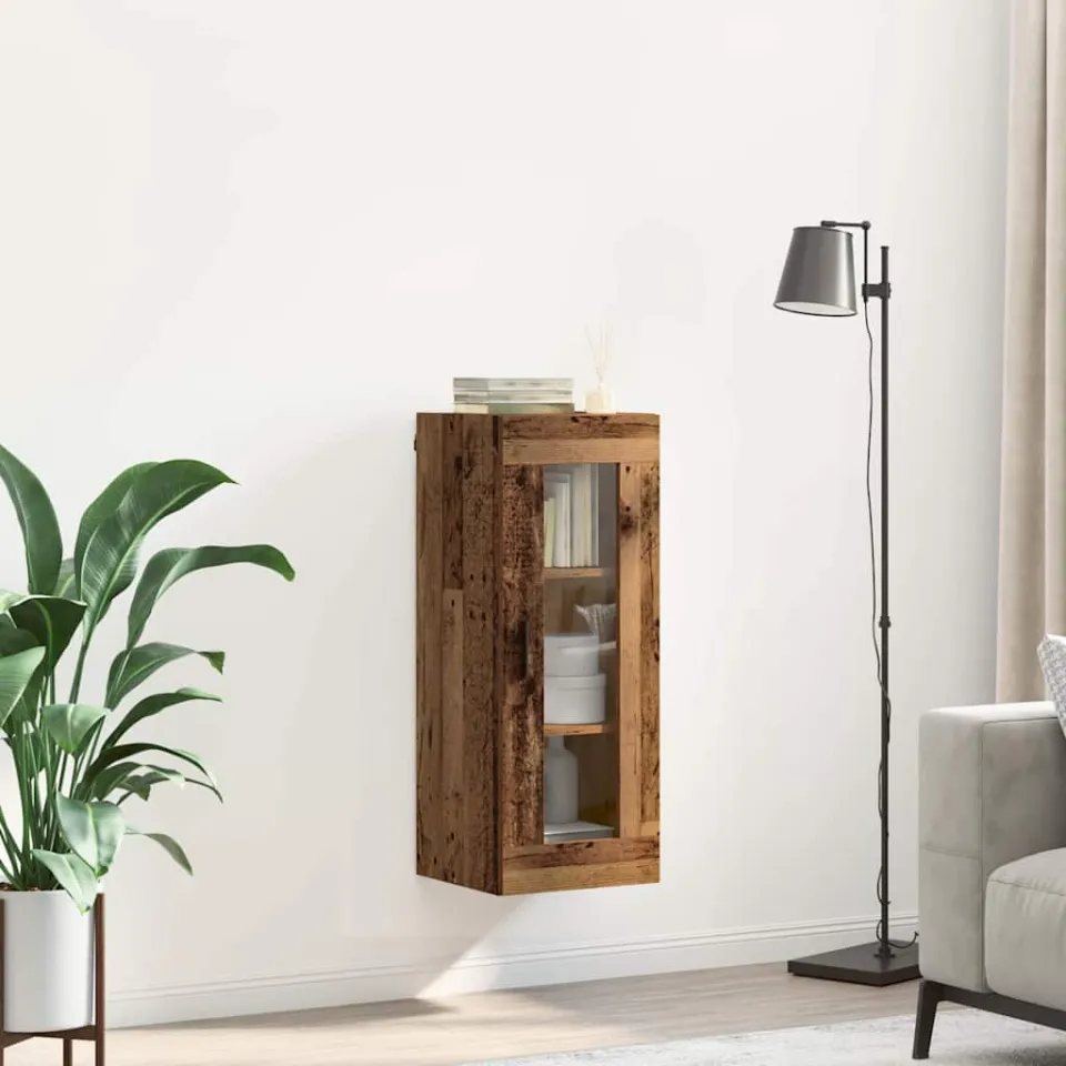 vidaXL Wandkast Oud Hout 34,5 x 34 x 90 cm Geengineerd Hout en Glas bruin, foto 3