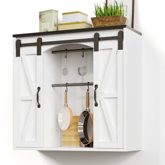Ropilly Witte keuken wandkast - Ruimtebesparende hangkast met 2 schuifdeuren en verstelbare planken - Voor keuken en badkamer - 80x31x76 cm - Wit