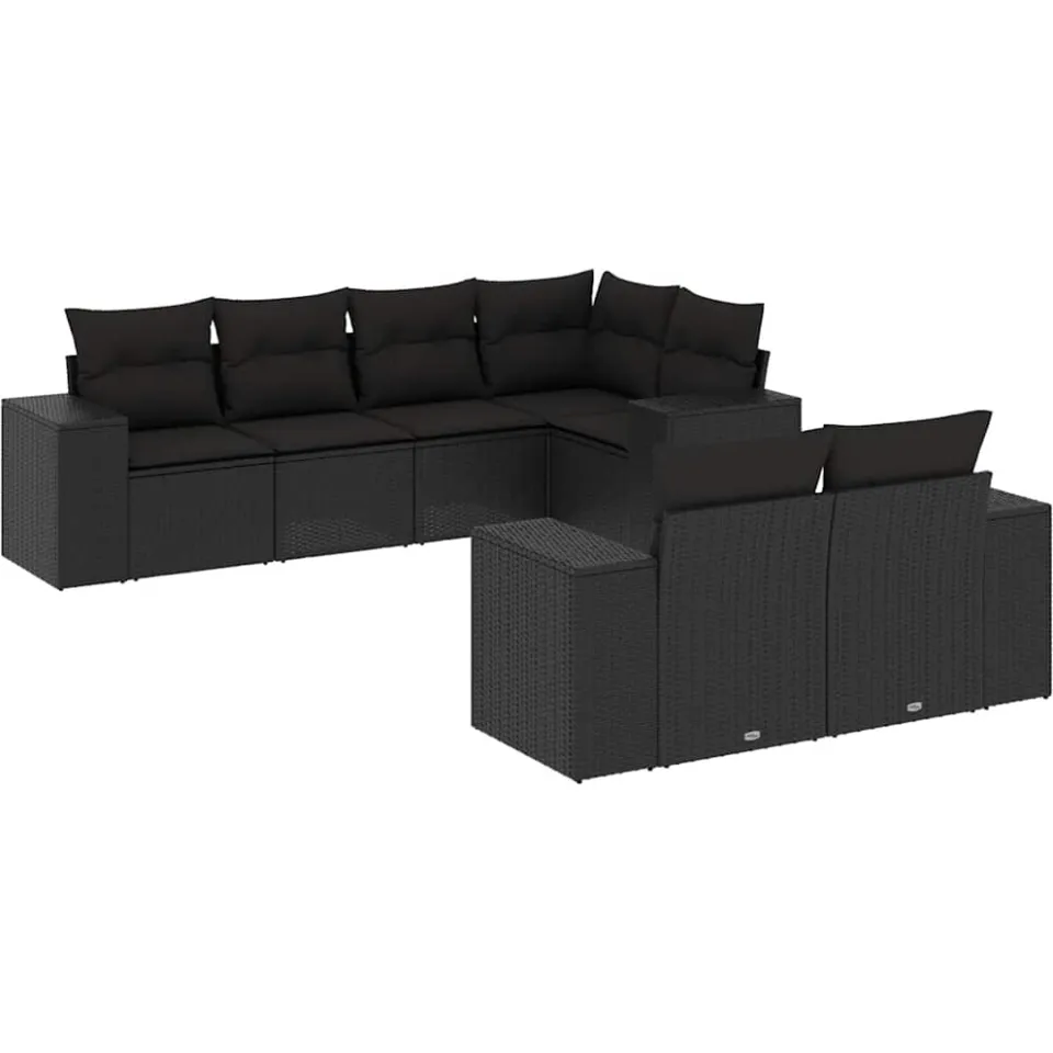 vidaXL 7-delige Loungeset met kussens poly rattan zwart, foto 3