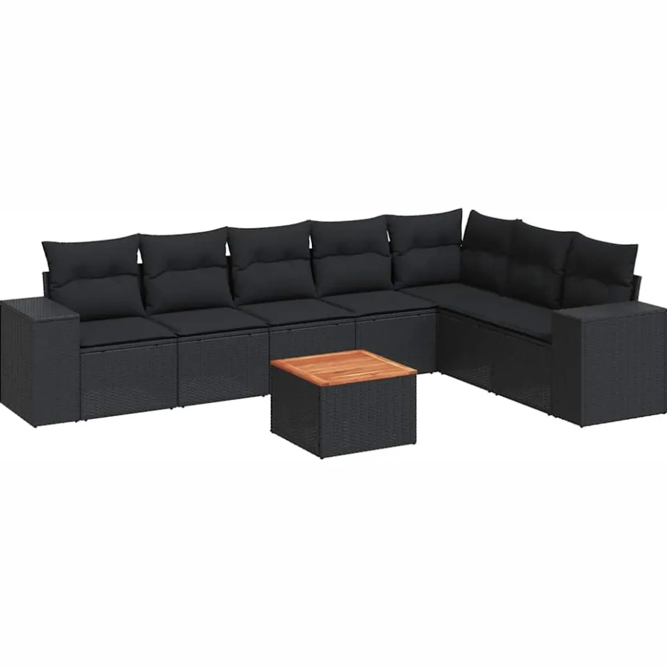 vidaXL 8-delige Loungeset met kussens poly rattan zwart