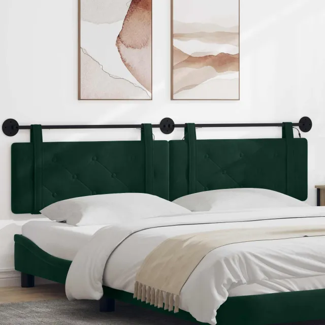 vidaXL Hangend hoofdbord Met LED-verlichting Donkergroen Fluweel