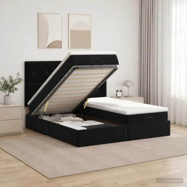 vidaXL Ottoman Bed met Matrassen en LED Zwart 160 x 200 cm fluweel