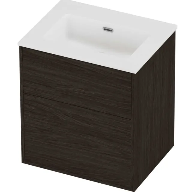 Proline Tribute Badmeubelset Porselein Elegant 2 Laden 60x46x67 cm Mat White Mokka Oak Eiken