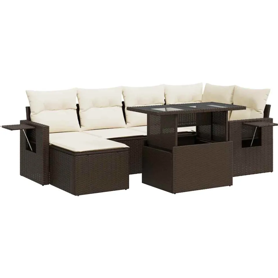 vidaXL 7-delige Loungeset met kussens poly rattan bruin